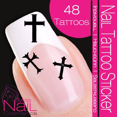 Nailart NAIL TATTOO STICKER - gothic / cross - black