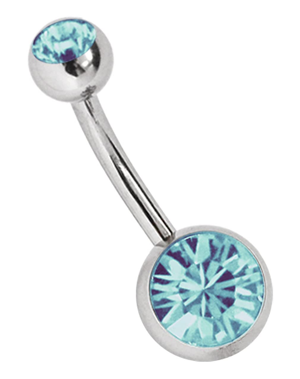 Modern Nature Piercingschmuck Titanio Piercing de Ombligo 1,6 X 6mm con Circonios Redondo en 8 mm+5 mm Piedra Bola en Muchos Colores luz Azul Turquesa