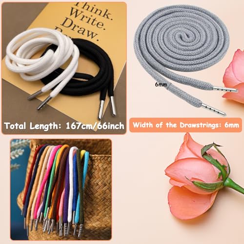 12 Pcs 66 Inches XL Drawstring Cords Replacement Extra Long Hoodie Strings with 2 Pcs Metal Easy Threader Tool for Hoodies Shorts Sweatpants Jackets Pants Trunks Coats by Kackaidi - Used condition - Image 2