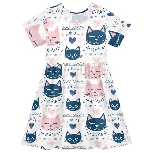 Girls' Cute Cat Short Sleeve Dresses - Quick-Dry Knit Fabric, Soft Comfortable 20856418