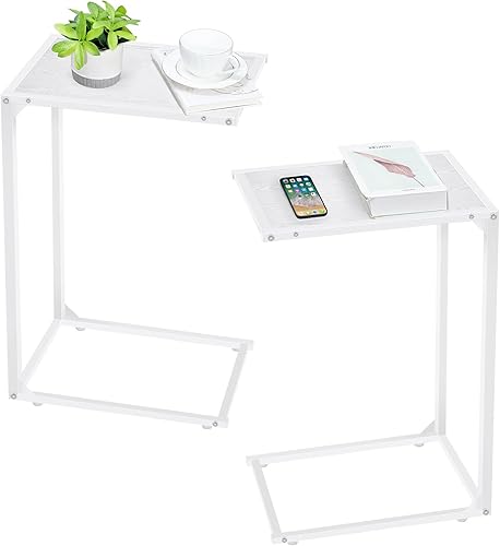 FAGIGY Juego de 2 mesas auxiliares en forma de C, mesas de sofá que se deslizan por debajo, mesa de sofá en forma de C para sofá, mesa auxiliar de