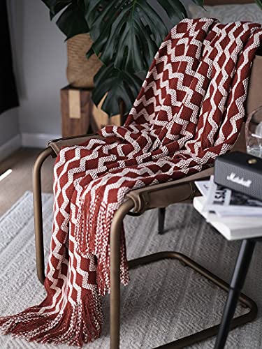 AUSTINCIAGA - Manta de punto para cama, decorativa, sofá, diseño de ondas, 130 x 170 cm, color rojo Cover