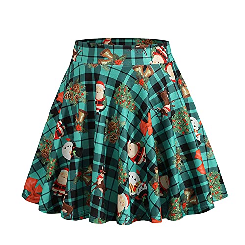 Christmas Pleated Skirt Vintage Pleated Skirt Floral A-line Printed Midi Skirts Tennis Skirt Classic High Waisted Skater Skirt Green