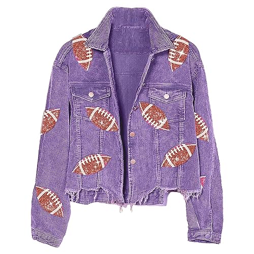 Manteau en velours côtelé violet avec détails paillettes brillants, élégance hivernale XL