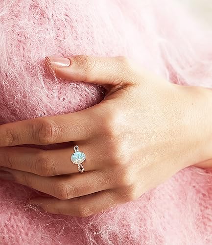 Oval White Opal Ring for Women 925 Sterling Silver with CZ October Birthstone Engagement Wedding Ring Jewelry Size 5 to 132