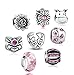 Produktbild Akki Charm Angebote Beads Set Schwarz Weiß blau grün Rosa/Charms für Pandora Kompatibel Armband Silber Beads Bettelarmband Charms Modele Rosa