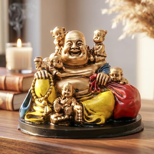 Image of ZAICUS Laughing Buddha Showpiece with Five Children for Home Decor | Feng Shui Buddha Idol for Wealth, & Good Luck | Decorative Statue for Living Room, Office Desk & Gift Item