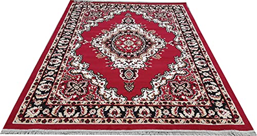 Image of Acrylic Rectangular Carpet for Hall | Mat for Living Room | 5x7 Feet Red | Anti-Skid Carpets | Carpet for Bedroom Floor | Galicha for Hall | Home & Decor (150x195 CM - Red Color)
