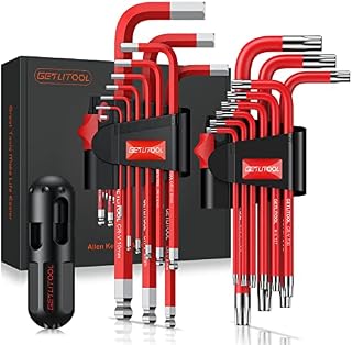 GETLITOOL Hex Key Set, 18 PCS Allen Key Set & Torx Key Set, Cr-V Ball End Allen Wrench Set with Size-Coding & T-Handle 1.5mm-10mm, T10-T50 for Furniture Assembly, Bicycle Repair, Household DIY