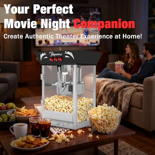 Image of 12 oz Countertop Popcorn Machine, Modern Commercial Grade Popcorn Maker with Warming Deck & Non-Stick Kettle, Large Electric Popper for Home Theater, Game Room & Office (Sleek Black)