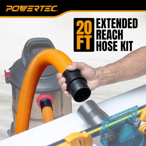 Image of POWERTEC 2-1 /2 inch x 20 ft. Shop Vac Hose Kit with Adapters for 2-1 /4 inch & 2-5 /8 inch Vacuum Ports, Vacuum Hose Kit with Hose Adapters for Wet Dry Shop Vacuum Cleaners & Woodworking Dust Collection (70480)