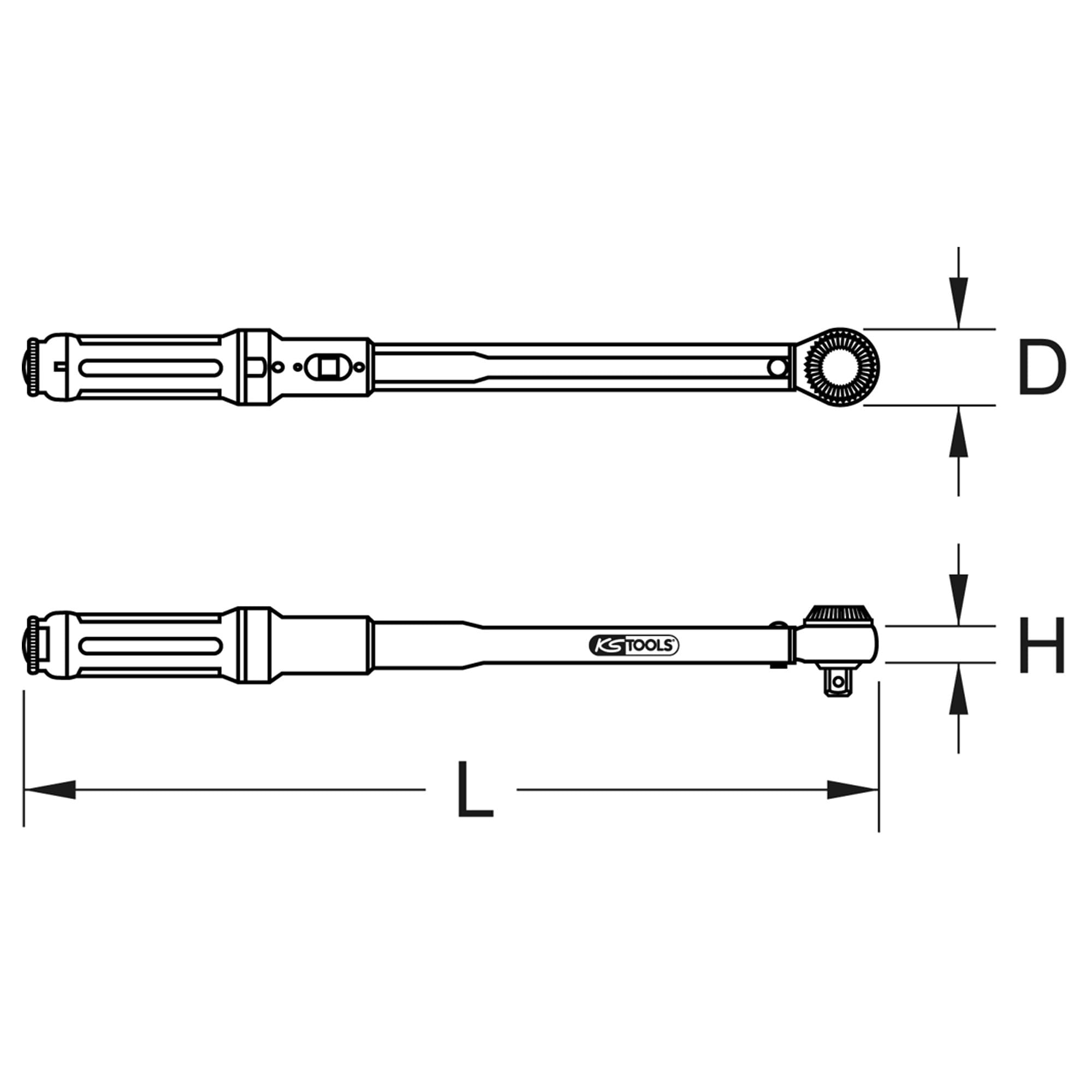 KS Tools 516.1442 1/2" Llave dinamométrica ERGOTORQUE®precision con cabezal de carraca de cambio de posición por mando giratorio 40-200Nm