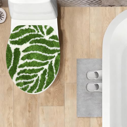FYSUIMU Green Leaves Toilet Lid Cover Soft Plush Tufted Toilet Seat Cover with Adjustable Rubber Backing for Most Lids Home Hotel Bathroom Decor - Thumbnail 7