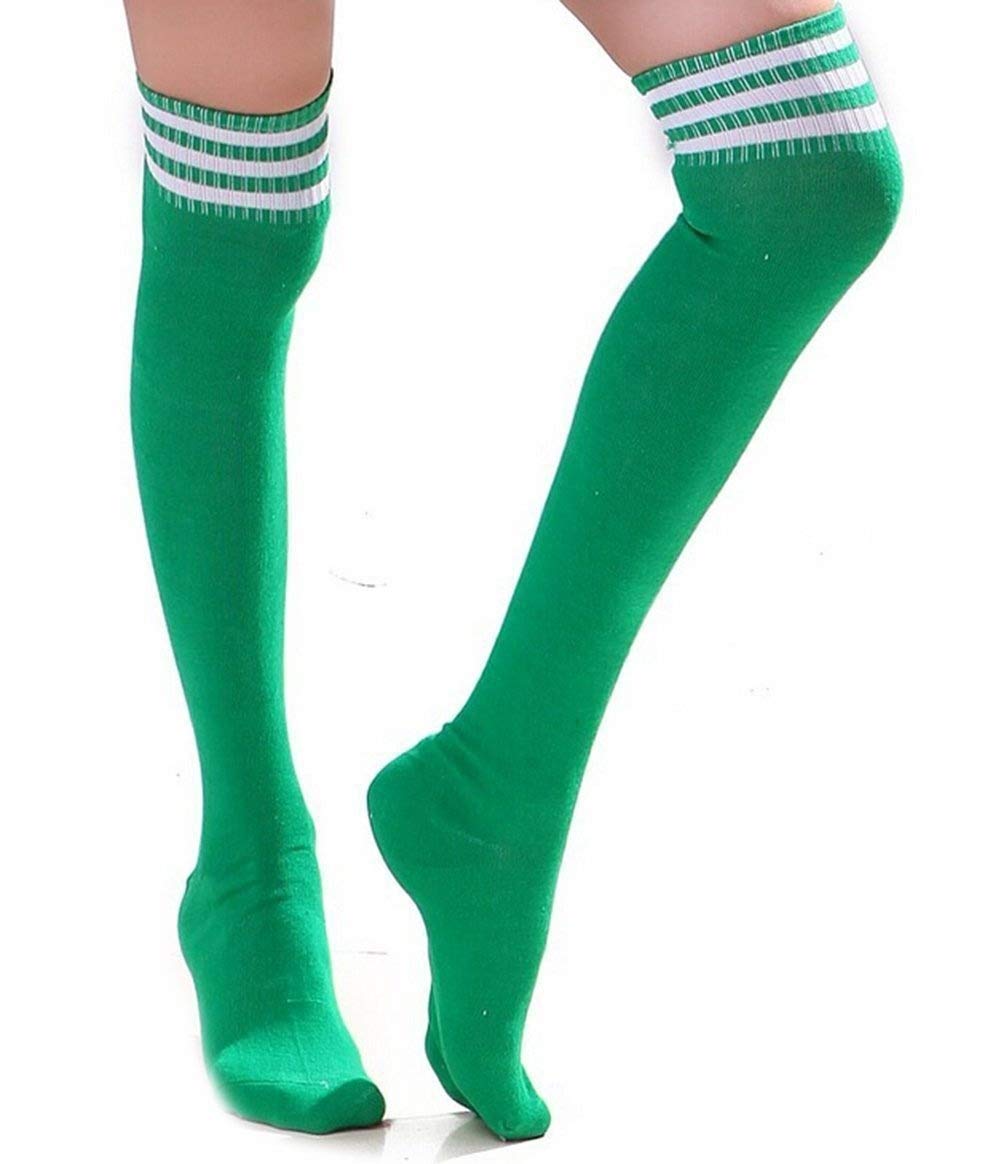 HugeStore Women's Long Striped Socks, Over the Knee Stockings, Knee Tights, Green, White