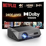 4K Beamer 2400 ANSI Lumen, auch bei Tageslicht sichtbar, Netflix offiziell Zertifiziert, 64GB, HDMI eARC, Dolby Sound, WLAN & Bluetooth Smart Projektor