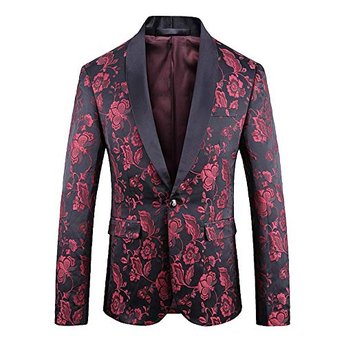 Trajes Hombre Chaquetas Charm,Encanto Casual Un Bot�n Apto Fit Suit Traje Blazer Abrigo Tops Fiesta Lentejuelas, Chaqueta Esmoquin Estampada Manga Larga Cardigan,Rojo,50