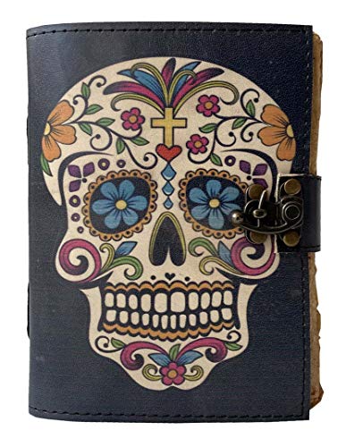 vintage deckle edge paper antique skull leather journal book of shadows journal blank unlined printed leather bound journal sketchbook grimoire handmade notebook for work leather journal for women 7x5 Inch
