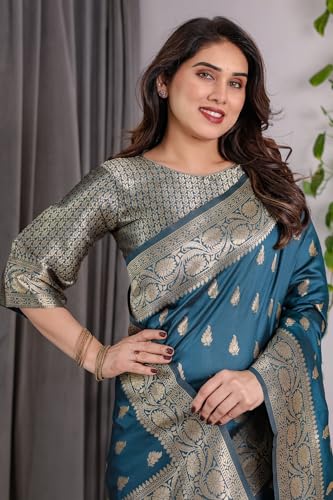 Image of SGF11 Women's Kanjivaram Soft Silk Saree With Unstitched Blouse Piece
