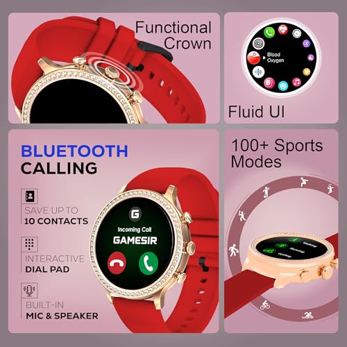 Image of GameSir GenDiva Smartwatch for Women with Bluetooth Calling, 1.69 inch AMOLED Display, 100+ Sports Modes, Health & Sleep Monitor, Voice Assistant, IP68 Waterproof, Long Battery Life, (Red)
