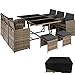TecTake Salon de Jardin en Résine Tressée 10 Places Housse de Protection 6 Fauteuils 4 Tabourets 1 Table
