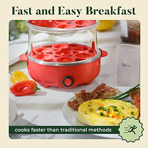 Bella 17290 Double Cooker, Rapid Boiler, Poacher Maker Make Up To 14 Large Boiled Eggs, Poaching And Omelete Tray Included, Stack, Red #TOP2