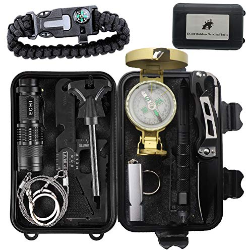 ECHI Outdoor Survival Tools, 10 in 1 Multi-Purpose Outdoor Emergency Survival Security Defense
