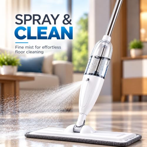 Image of Spray Mop for Floor Cleaning with 360 Degree Rotating Head, 1 Washable Microfiber Pad & Refillable Bottle | Wet & Dry Mop for Home, Kitchen, Wooden & Marble Floors (White)