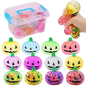 Cenmeytoy 12 Pack Halloween Pumpkin Stress Ball Sets, Squishy Squeeze Balls Fidget Toys, Halloween Water Beads Balls for Kids Boys Girls Stress Relief Halloween Party Favors Gifts