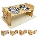 SeaMorn Dog Bowl,Raised Dog Bowl, Elevated Tilted Dog Bowl Stand,Adjustable Height Bamboo Elevated Puppy and Cat Stand Feeder with 2 Stainless Steel Bowls and Non-slip Food Mat