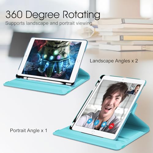 Image of Fintie Rotating Case for iPad 9th Generation (2021) / 8th Generation (2020) / 7th Gen (2019) 10.2 Inch - 360 Degree Rotating Stand Cover with Pencil Holder, Auto Wake Sleep, Glittering Blue