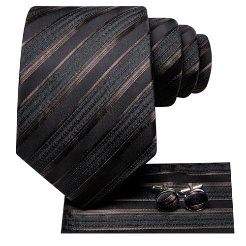 Image of Hi-Tie 70 inches Ties for Men Silk Extra Long Necktie and Pocket Square Cufflinks Set Men Big and Tall Tie Business