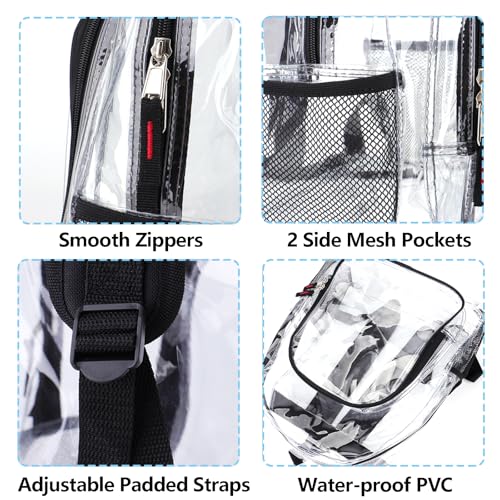 Image of JOMPARO Clear Backpack Transparent Clear Bookbag for Boys Girls Kids for School College Work, 16 inch Black