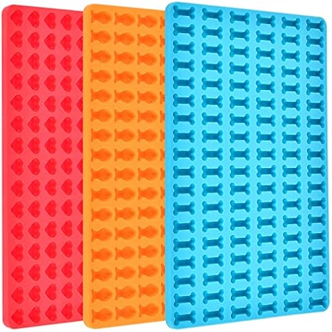 Aemygo 3 Packs Cute Treats Molds, Dog Treats Molds, Mini Bones and Hearts and Fishes Shapes, Silicone Mold for Dog Treats, Candy, Chocolate, Biscuit, Ice Cube Cover