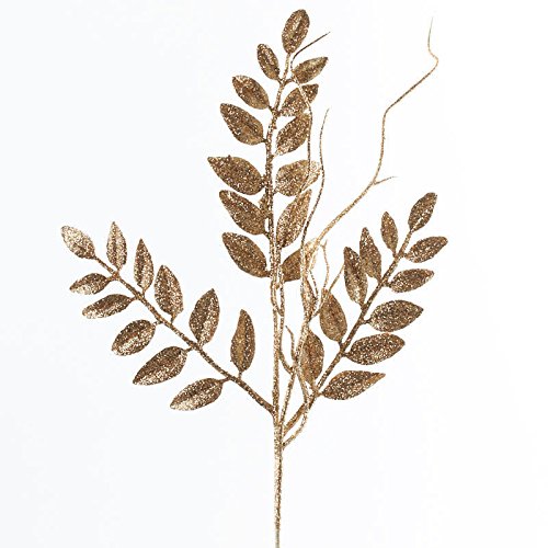 Factory Direct Craft Gold Glittered Artificial Locust Leaf Picks for Indoor Decor - 12 Picks