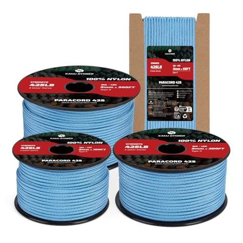 Kamu Synber 3mm Paracord 425 100ft Nylon Rope 3 Strands Type II Cord