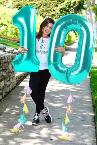 Image of 2 Balloon 40 inch Teal Blue Number Balloons for 2nd Birthday Decoration | Saturated Color, Large 40 in, With Inflation Straw & Hanging Hole, Great for Men's Party, Back-To-School Season, Pool Party