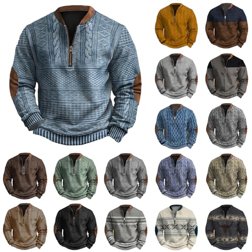 Whitecloths Life Clothing Men,Fall Men's Vintage Knit Print Zip-Up Sweatshirt,Substantial Casual Long Sleeve Pullover