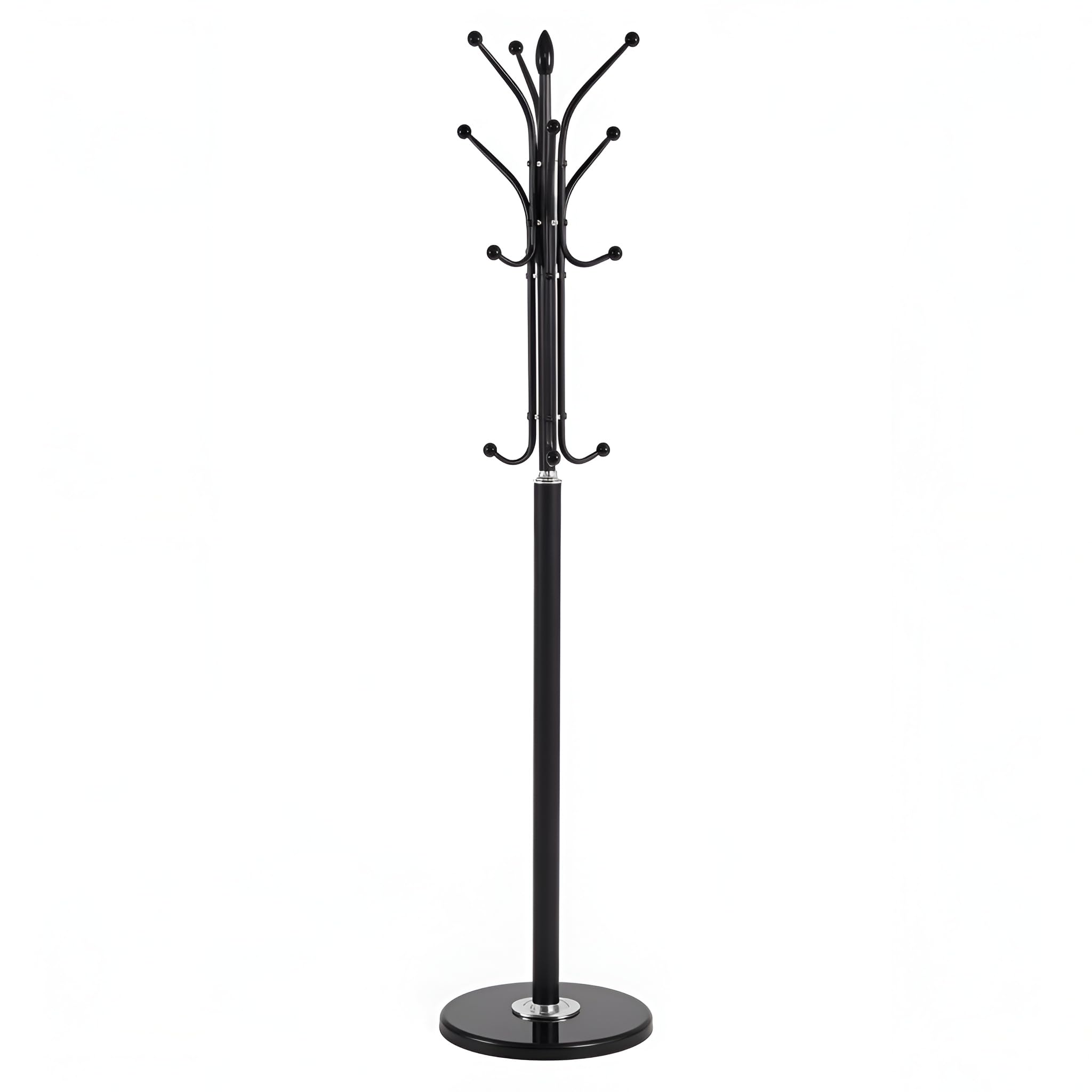 HitlineUK Metal coat stand Coat and Clothes Stand Rack, Black, 40 x 40 x 170 cm (L x W x H), 12 Coat Hooks for Jacket Hat Hanger Bag Umbrella bedroom accessories (Black)