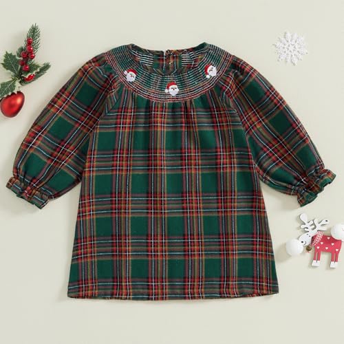 Toddler Smocked Christmas Dress Baby Girl Christmas Outfit Vintage Princess Plaid Dresses Cute Clothes3