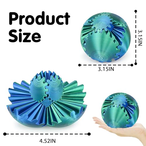 Image of Gear Ball 3D Printed Cube Fidget Toy,Gear Sphere Fidget Toys,Sensory Toys for Stress and Anxiety Relief, Desk Toy Fidget Spinners,Stocking Stuffers for Adults & Kids Gift(Blue Green, 3.1 Inch)