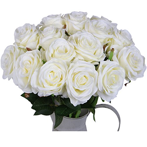 Luyue 10 Pack Artificial Silk Rose Flower Wedding Bouquet Party Home Decor(Off White) #TOP5