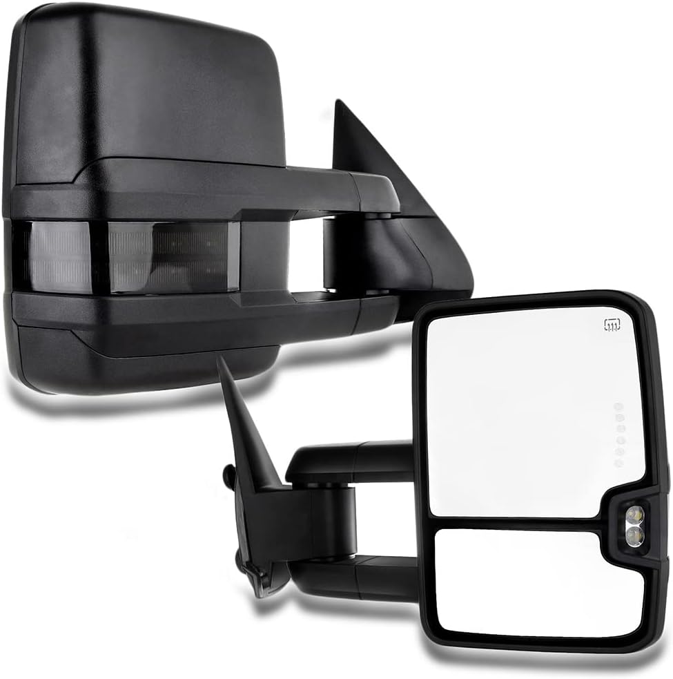 cciyu Tow Mirrors Car Mirrors LH Left RH Right Black Towing Mirrors Compatible with 1999-2002 For Chevy Silverado For GMC Sierra 1500/2500 with Power Adjusted Heated LED Turn Signal Light