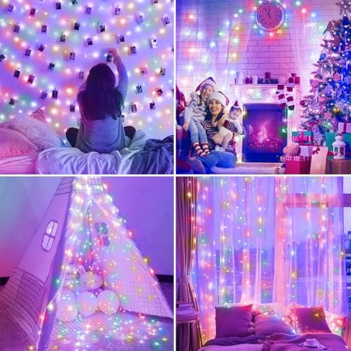 Image of fizzytech Plastic Fairy Curtain String Lights for Wall Decoration, Multicolour USB Powered 300 LED's, 8 Flashing Modes, Window Backdrop Lights for Bedroom, Party, Diwali, Christmas - 3x3 Meter