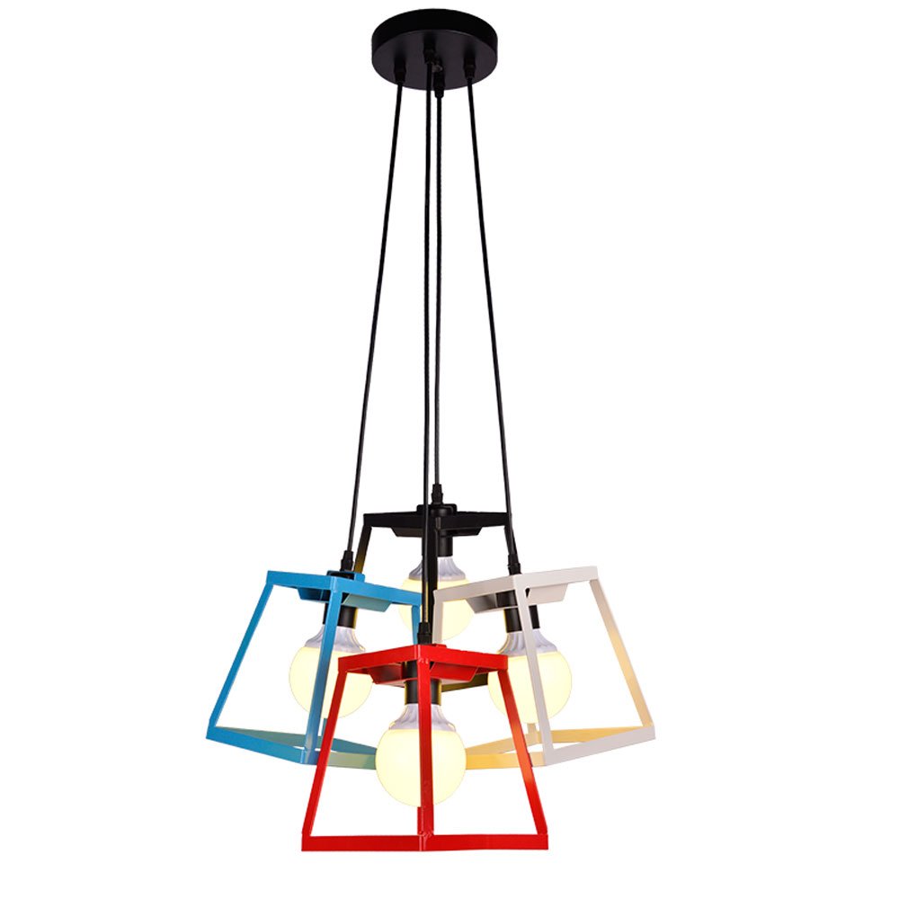 Abinlina Vintage Industrial Pendant Light Fixture - Retro Ceiling Chandelier for Dining Room, Restaurant, Cafe, and Bar - E27 Compatible (Blue)(4-Lights)