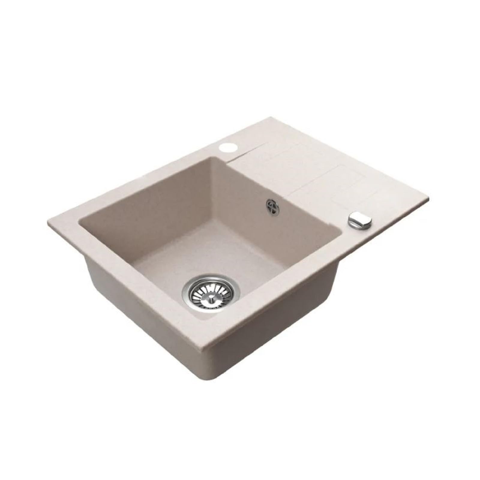 QLS Fregadero de granito Neli 59x44 cm reversible beige | Para cocinas modernas, resistente a arañazos y calor, con sifón automático y escurridor reversible
