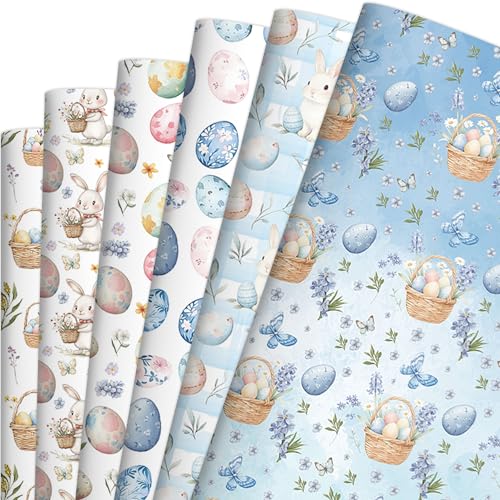 MOIZYNG Easter Wrapping Paper 12 Sheets 6 Designs Watercolor Floral Egg Bunny Rabbit Gift Wrap Paper for Spring Birthday Baby Shower Easter Gift Wrapping Supplies 19.7 Inch X 27.6 Inch Folded Flat