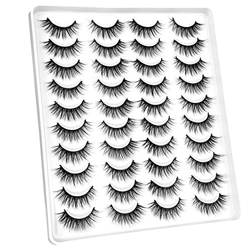 Calphdiar 20 Pack Eyelashes Natural Look Cat Eye False Eyelashes Wispy Fake Lashes Soft Reusable Eye Lashes Multipack