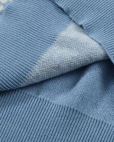 OXKNIT Men's Zipper Retro Polo Shirt Textured Casual Knit Short Sleeve Blue Polo T Shirt4