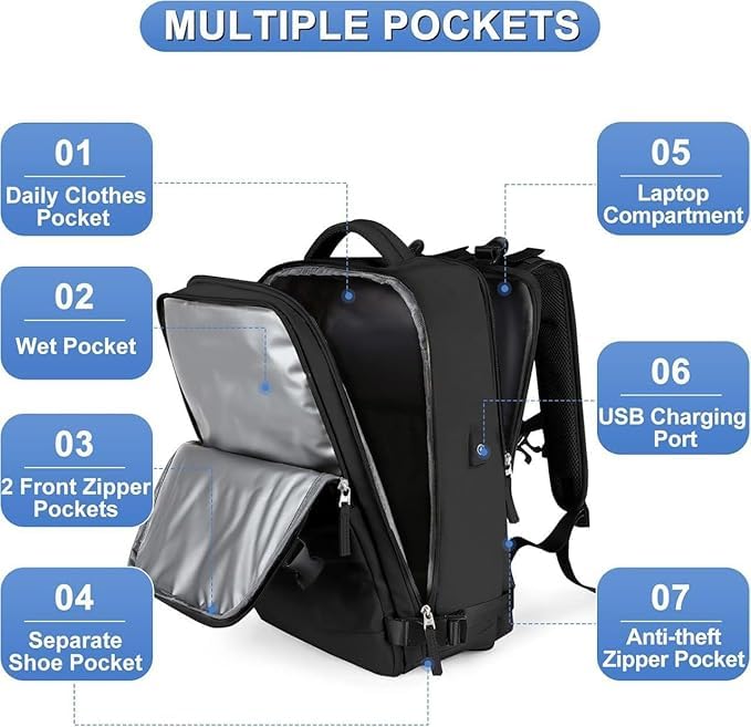 MANSOVA 40L Water-Resistant Travel Backpack - Image 4