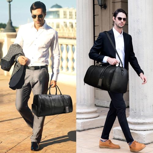 Genuine Leather Travel Duffel Bags for Men and Women Leather Overnight Weekend Bags Sports Gym Duffle, 9423 Black 5